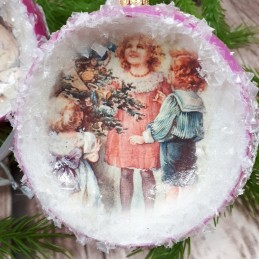 Komplet 2 bombek różowych na choinkę decoupage sprzedam DZIECI