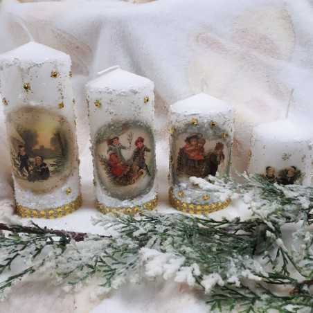 Komplet świeczek świątecznych decoupage z motywem dzieci