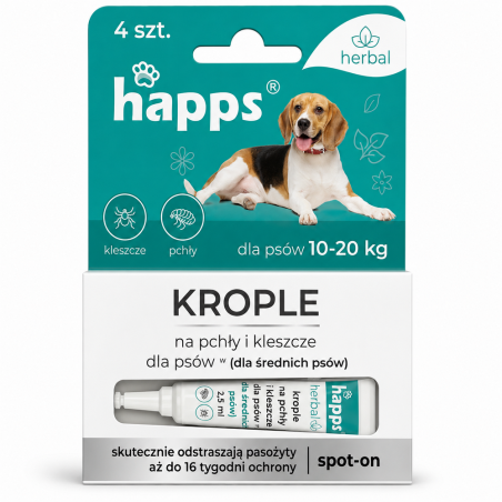 HAPPS Herbal krople na pchły i kleszcze dla średnich psów 10 - 20kg
