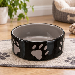Trixie miska dla psa ceramiczna czarna w szare łapki 0,3L/12cm