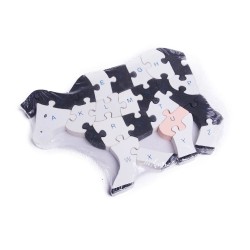 KLOCKI PUZZLE DREWNIANE literki cyferki KROWA